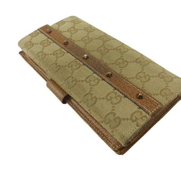GUCCI Long Wallet GG Canvas Beige Canvas ~ Leather Authentic Used - Picture 4 of 11